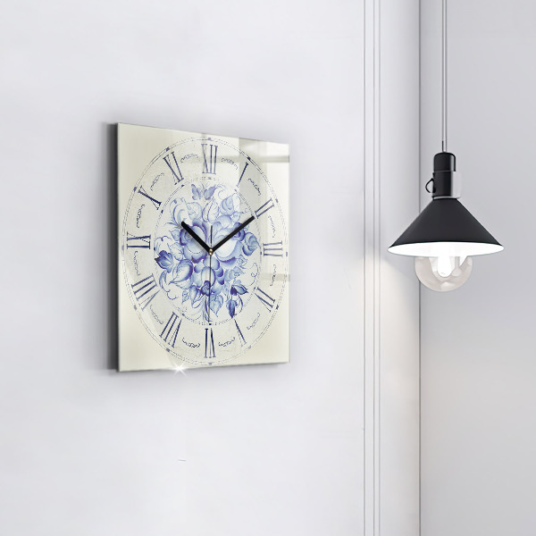 Reloj de pared cuadrado Flores azules