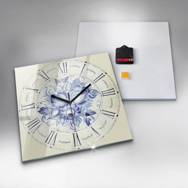 Reloj de pared cuadrado Flores azules