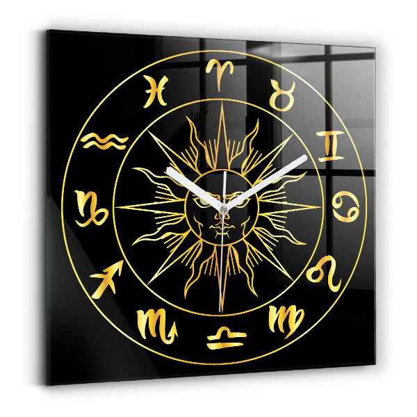 Reloj cuadrado Signos del zodiaco dorados con el sol