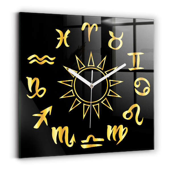 Reloj de pared cuadrado Signos astrológicos dorados sobre fondo negro