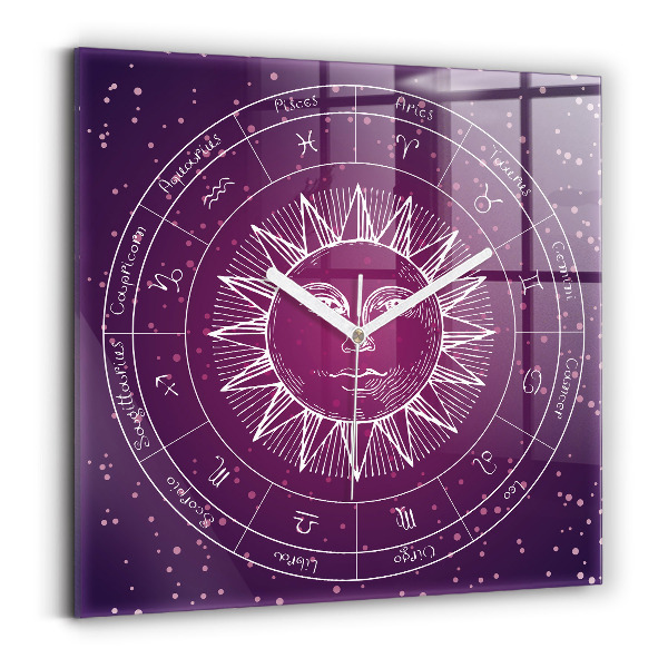 Reloj de pared cuadrado Las constelaciones del zodiaco sobre fondo morado