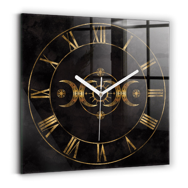 Reloj de pared cuadrado Números romanos dorados
