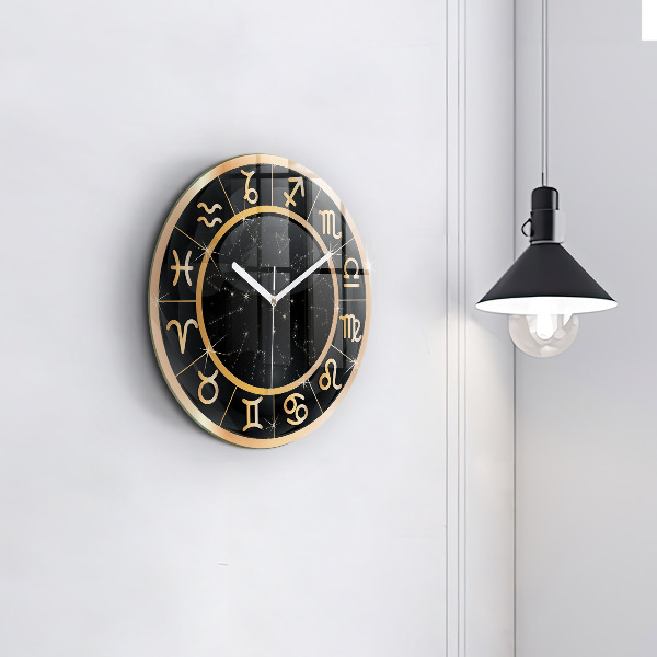 Reloj de pared redondo Signos zodiacales negros