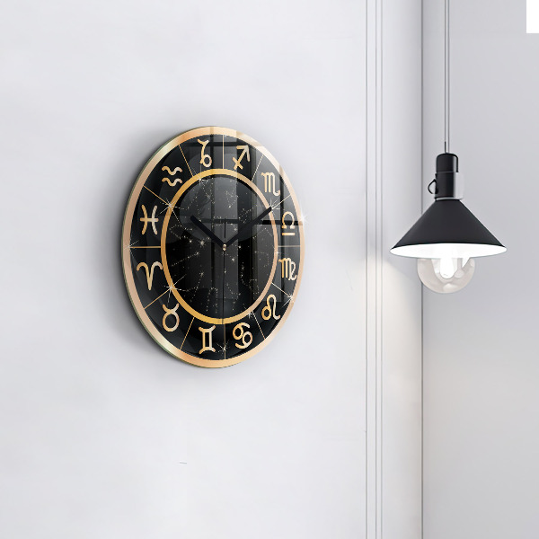 Reloj de pared redondo Signos zodiacales negros