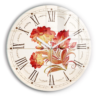 Reloj de cristal redondo Flores rojas