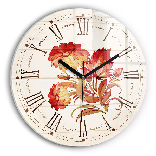 Reloj de cristal redondo Flores rojas
