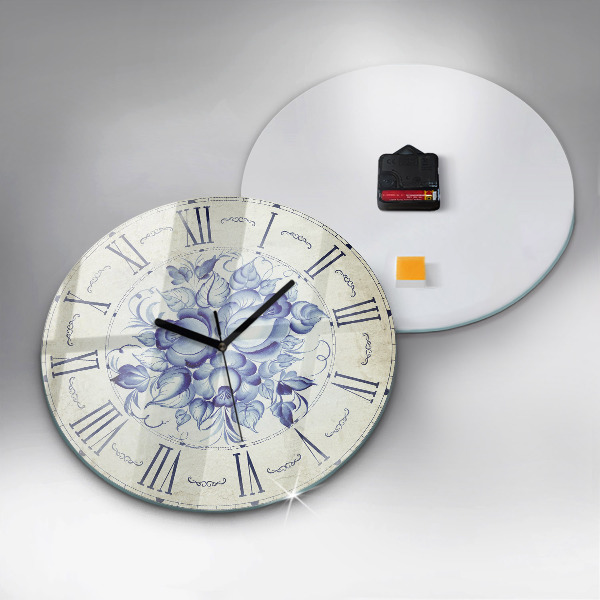 Reloj de pared redondo Flores azules