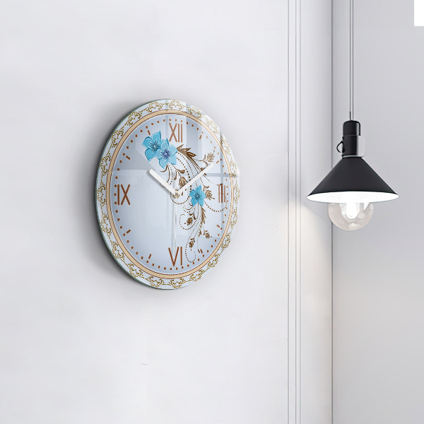 Reloj de pared redondo Flores azules
