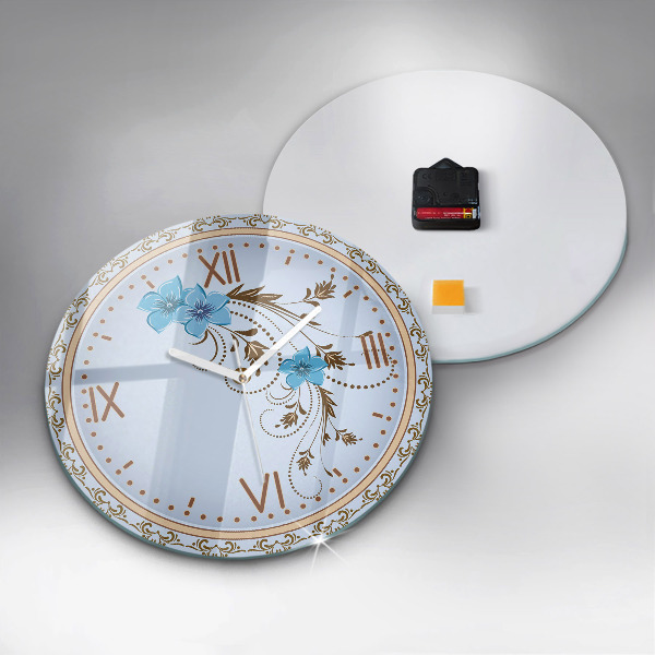 Reloj de pared redondo Flores azules