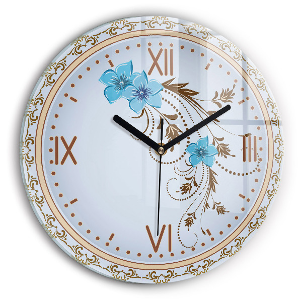 Reloj de pared redondo Flores azules