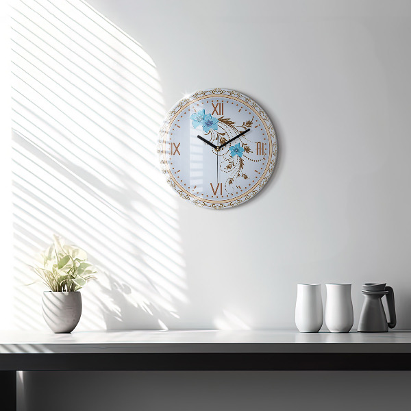 Reloj de pared redondo Flores azules