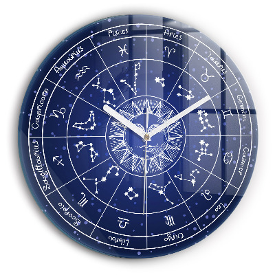 Reloj de cristal redondo Las constelaciones zodiacales sobre fondo azul