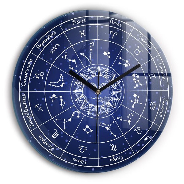 Reloj de cristal redondo Las constelaciones zodiacales sobre fondo azul