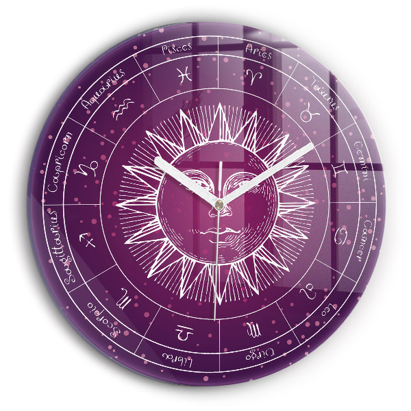 Reloj redondo pared Las constelaciones del zodiaco sobre fondo morado