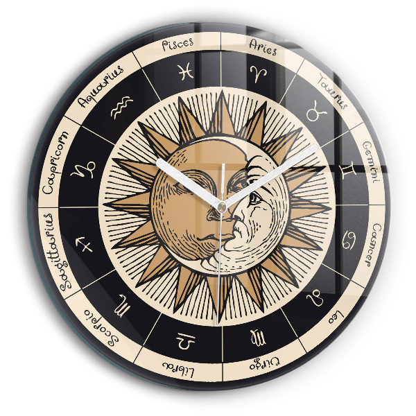 Reloj de cristal redondo El Sol y los zodíacos